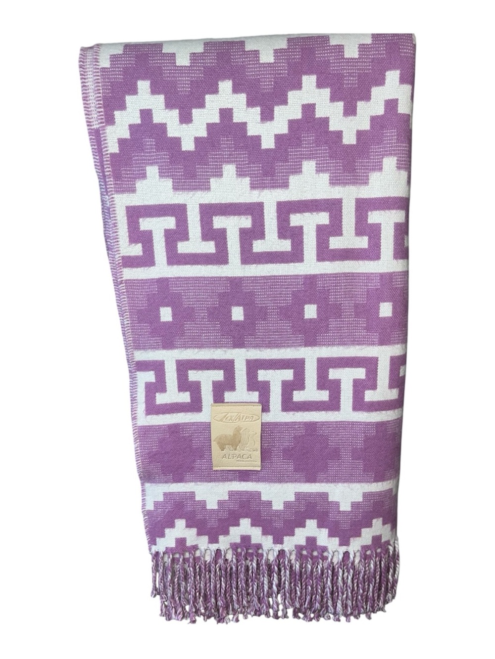 Alpaca Wool Throw Blanket | Purple & White Southwestern Design | Made in Peru